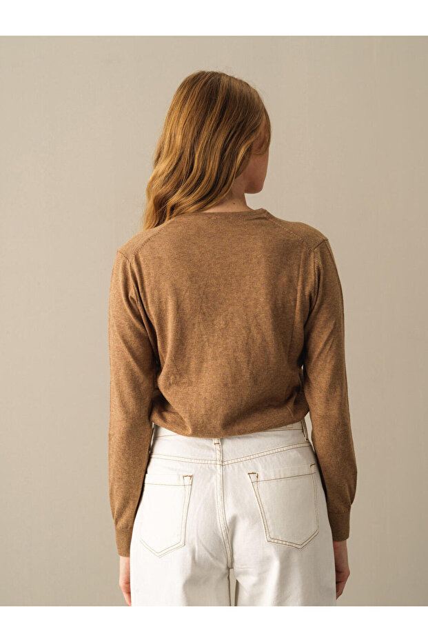 Kadın Camel Regular Fit Basic Kazak - 3