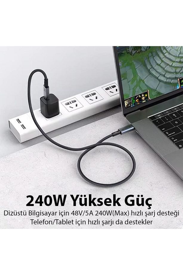 40Gbps 240W 4.0 Thunderbolt Type-C to Type-C Şarj Data ve 8K 60Hz Görüntü Aktarım Kablosu 50cm ZR848 - 6