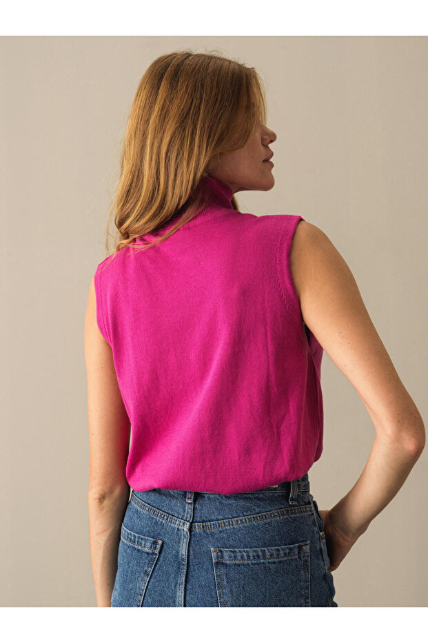 Kadın Fuşya Pamuk Dokulu Regular Fit Kazak - 2