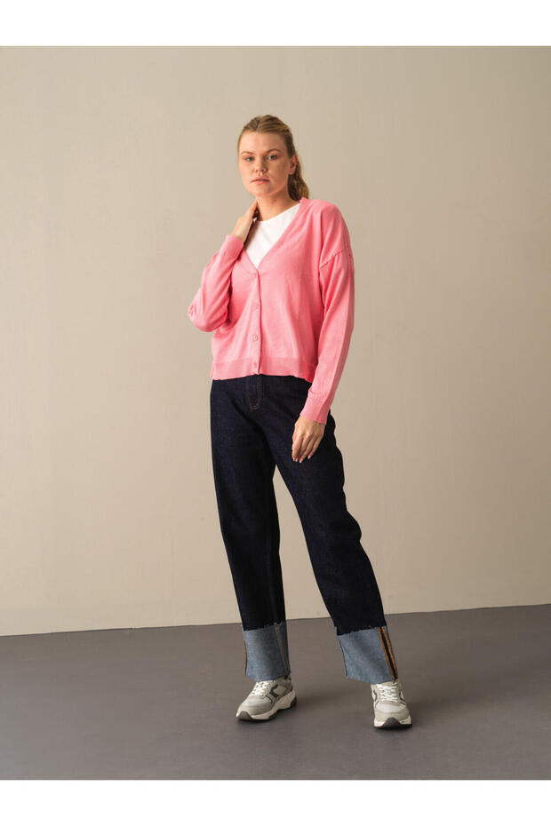 Female Pembe Slim Fit Basic Hırka - 4