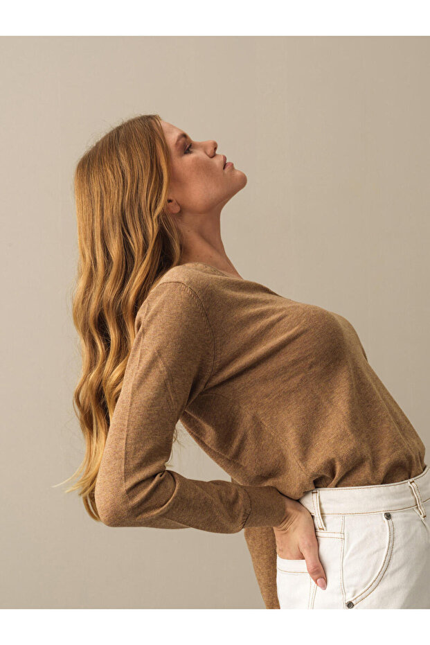 Kadın Camel Regular Fit Basic Kazak - 2