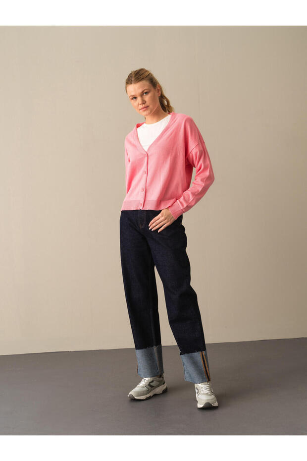 Female Pembe Slim Fit Basic Hırka - 3