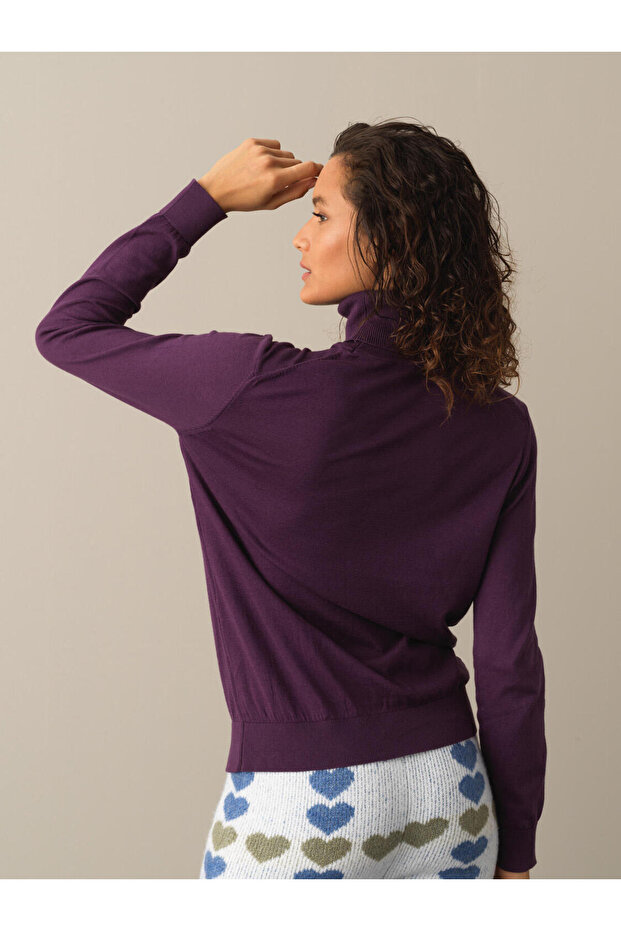 Kadın Mor Regular Fit Basic Kazak - 2