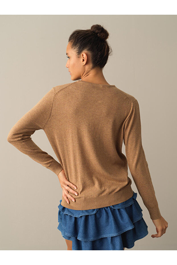 Kadın Camel Regular Fit Basic Kazak - 2