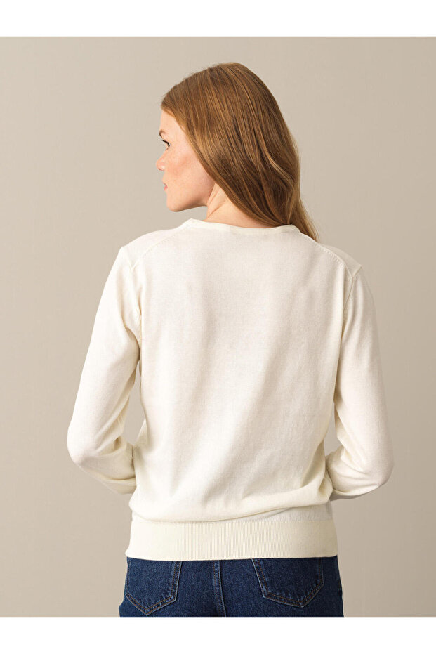 Kadın Ekru Regular Fit Basic Kazak - 3