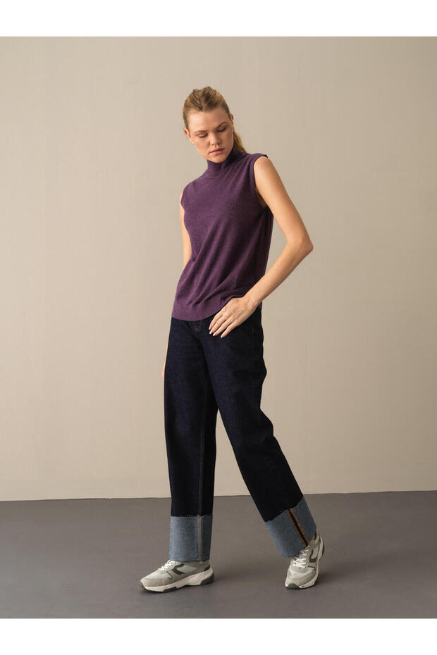 Kadın Mor Regular Fit Basic Kazak - 4