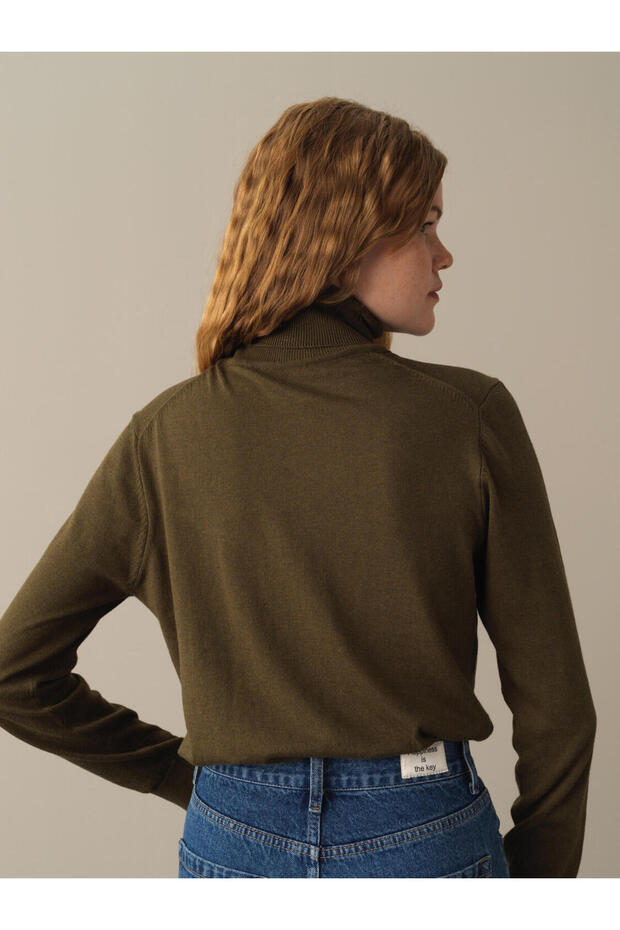 Kadın Haki Regular Fit Basic Kazak - 2