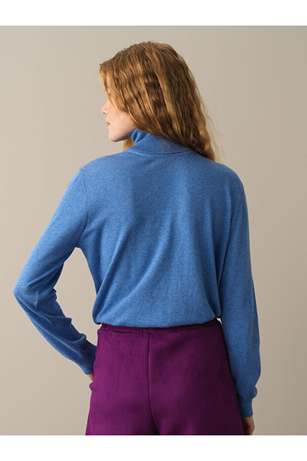 Kadın Mavi Regular Fit Basic Kazak - 2