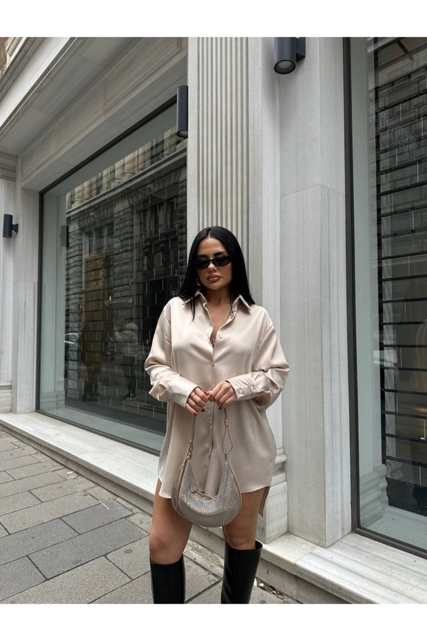 Women's Beige Succulent Satin Shirt