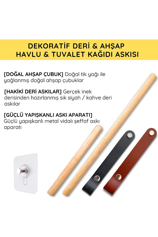 Dekoratif Mutfak Banyo Kağıt Havluluk, Pratik Hakiki Deri & Ahşap Raf Altı Havlu Askısı Peçetelik - 2