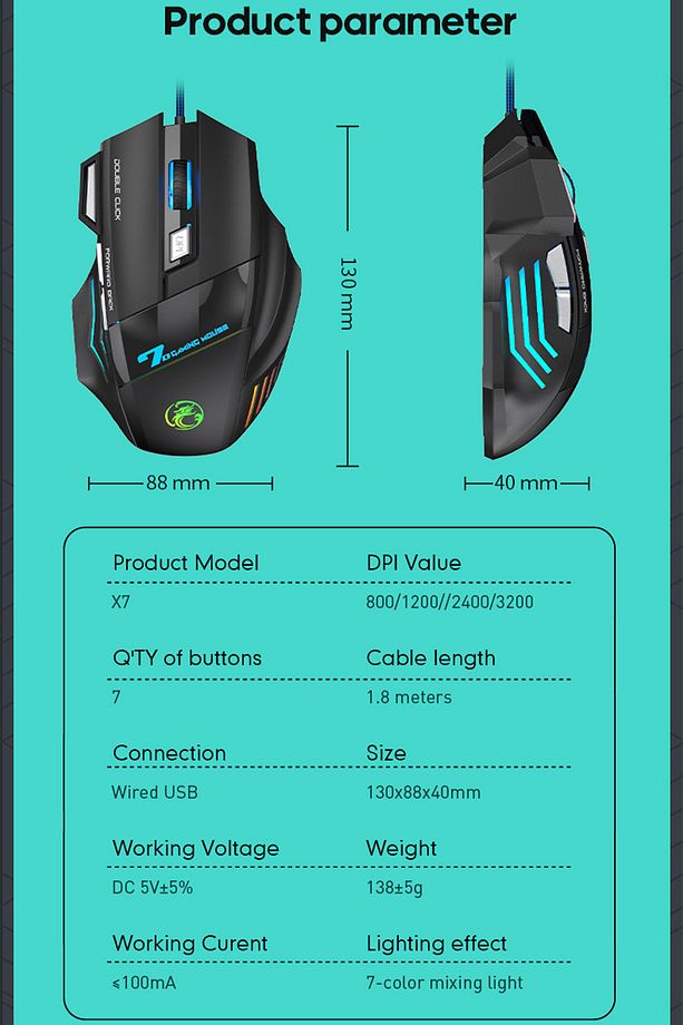 X7 E-Spor Oyuncu Mouse RGB 7 Tuşlu Kablolu Gaming Mouse - 6