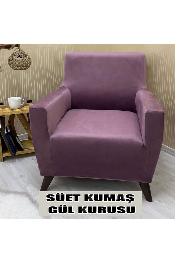 Süet Detaylı Angora Kumaş 2 Adet Üçlü & Çekyat- 2 Adet Tekli Set Koltuk Kılıfı - 2