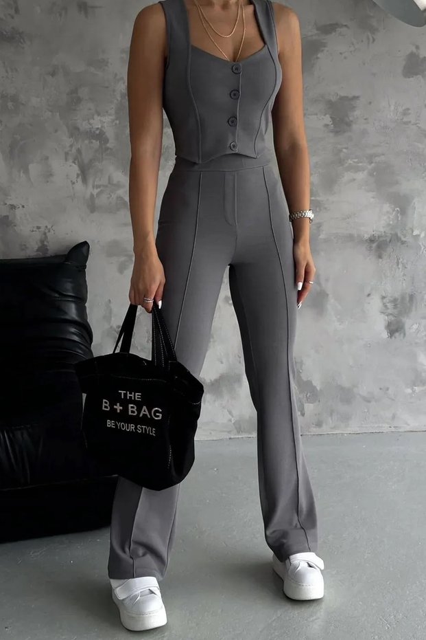 Gray Women's Vest and Trousers Double Set