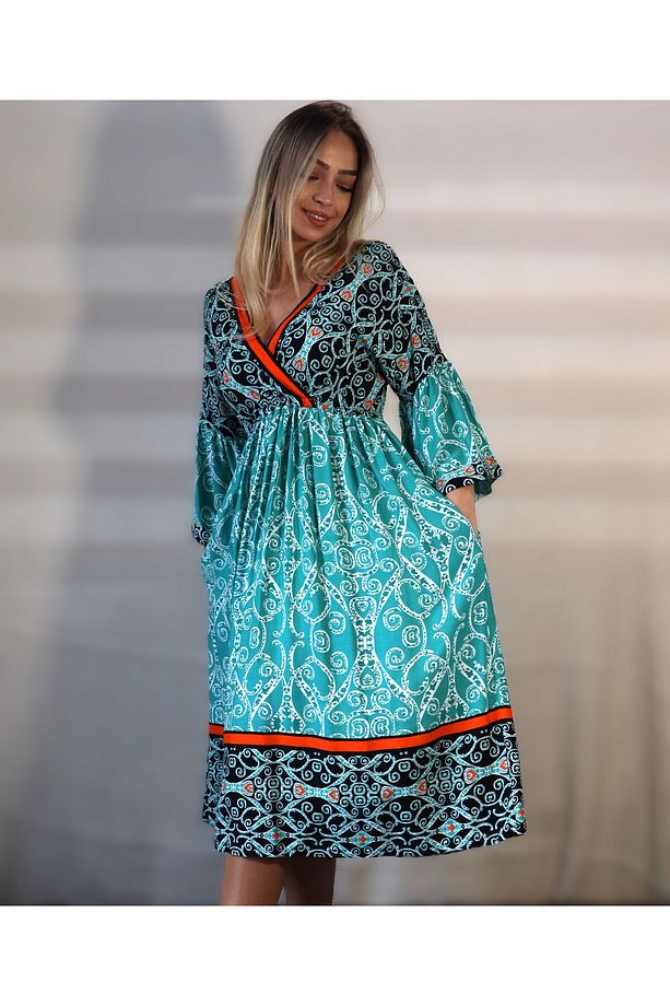 Nil  Beli Lastikli Midi Elbise - 6