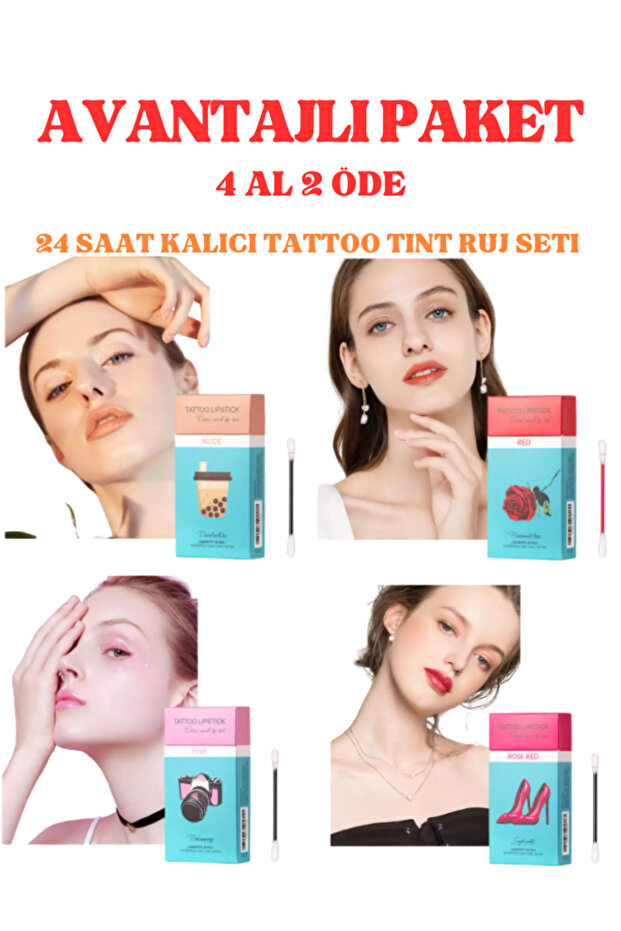Advantageous Pack - Buy 4 Pay 2 24 Hours Lasting Tattoo Tint Stick Lipstick Set