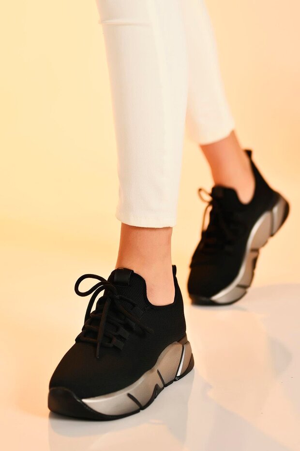 Černé platinové dámské sportovní tenisky - 4,5 cm Multi Byndrsl400 - 3