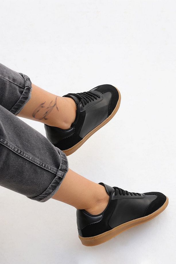 Kadın Siyah Xalda Bağcıklı Deri Sneaker BYNDAMD01 - 2