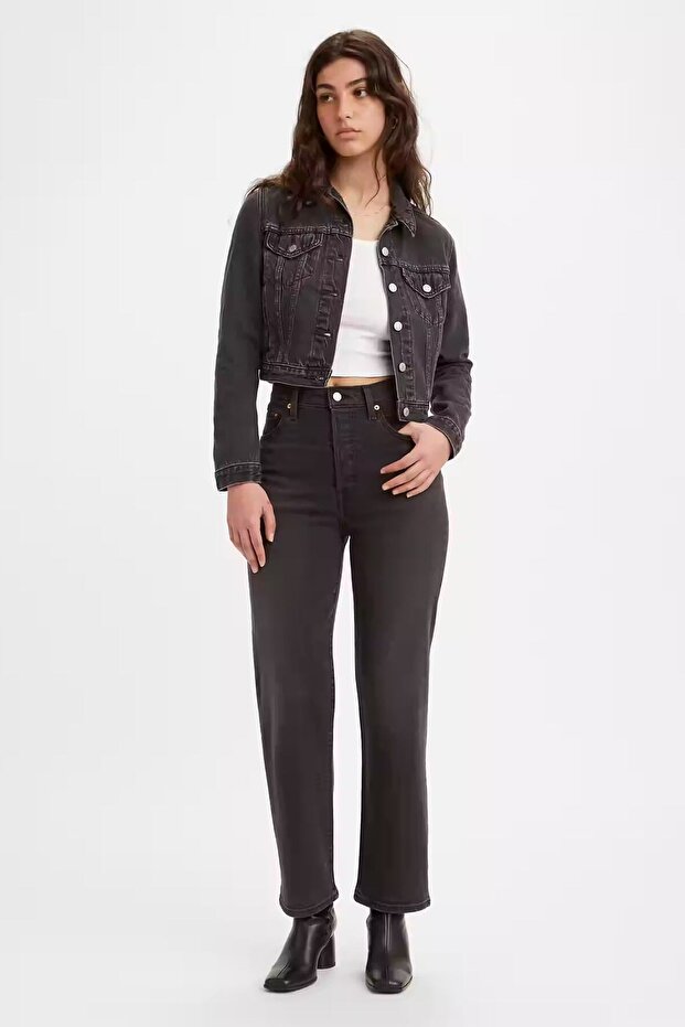 Cotton High Waist Straight Leg Ribcage Straight Ankle Jeans Denim Pants 72693