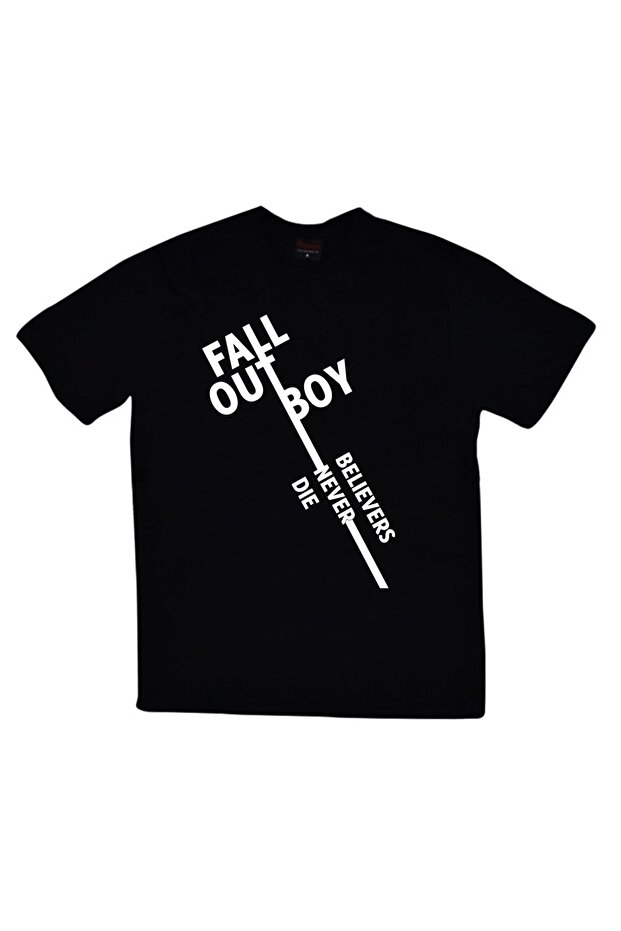 تي شيرت أسود مطبوع للجنسين من Fall Out Boy مصنوع من القطن بنسبة 100%