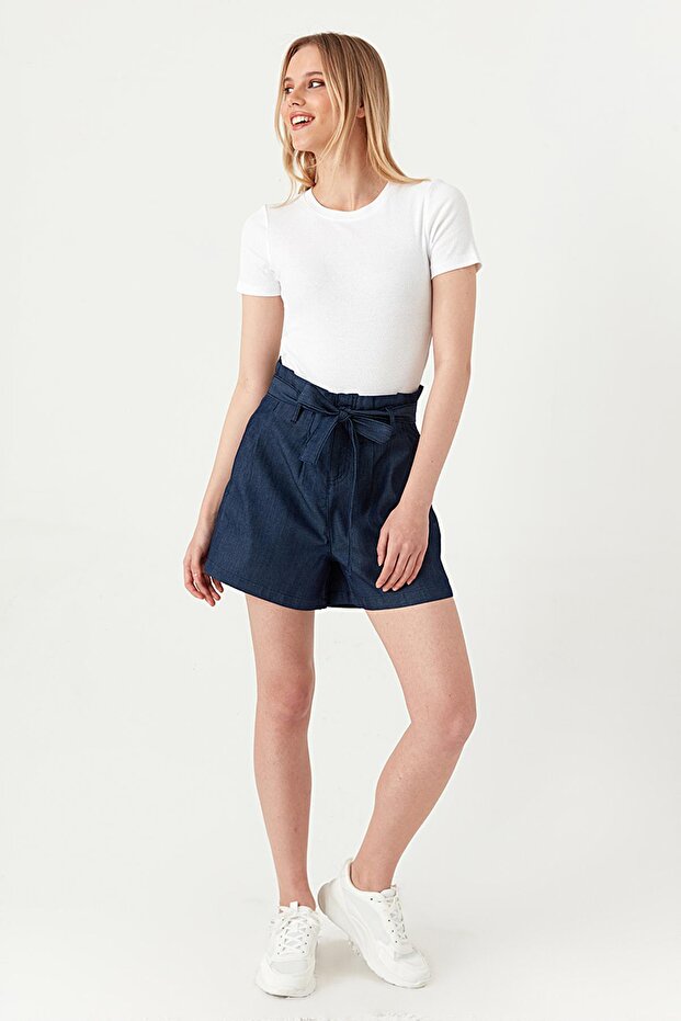 Kadın Kemerli Mini Denim Şort - 3