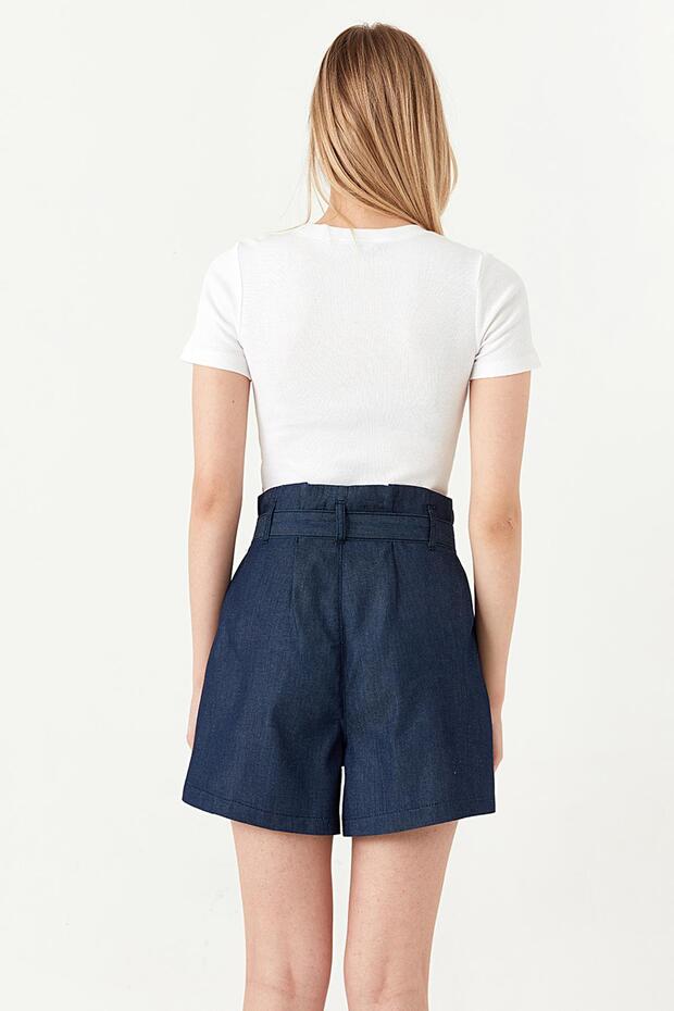 Kadın Kemerli Mini Denim Şort - 6