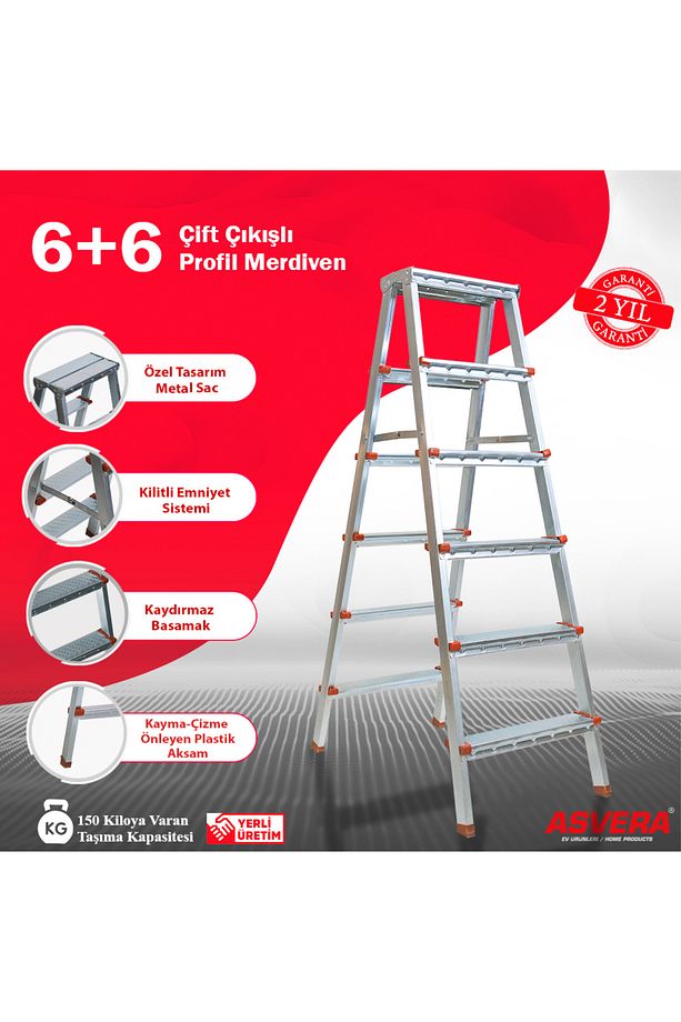Elmas Serisi – 6 6 Basamaklı Çift Çıkışlı Galvanizli Profil Merdiven | Ev, Bahçe, Iş Yeri Için - 2