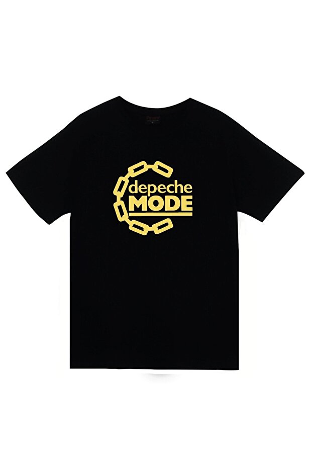 تي شيرت أسود مطبوع للجنسين من Depeche Mode مصنوع من القطن بنسبة 100%