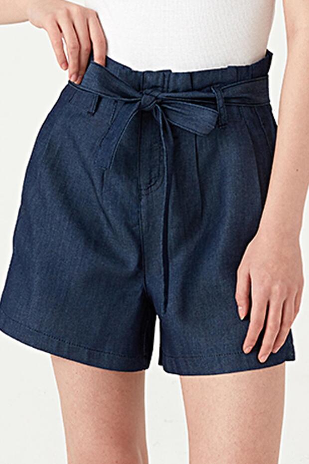Kadın Kemerli Mini Denim Şort - 5