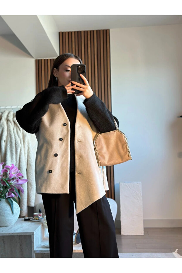 Bej Venedik Çapraz Düğmeli Yelek - 509063 - 3