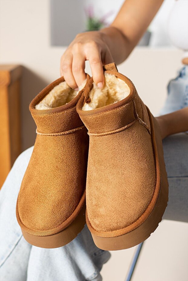 Kışlık Konforlu Rahat Kadın Bot Taba - 1