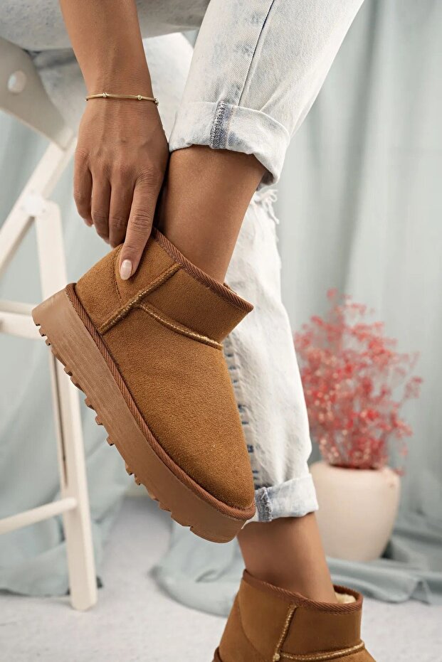 Kışlık Konforlu Rahat Kadın Bot Taba - 5