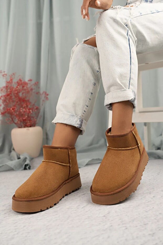 Kışlık Konforlu Rahat Kadın Bot Taba - 4