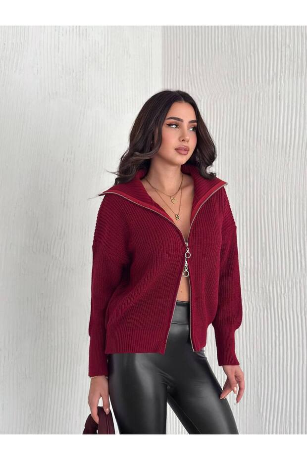 Çift Fermuarlı Triko Hırka - 2