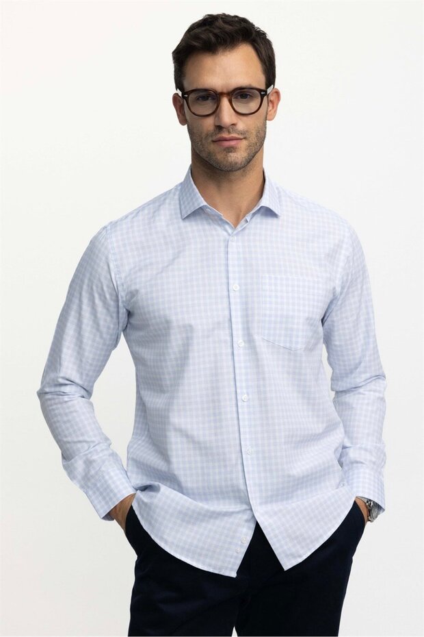 Classic Fit Long Sleeve Thin Striped Cotton Tie Collar Men's White Shirt