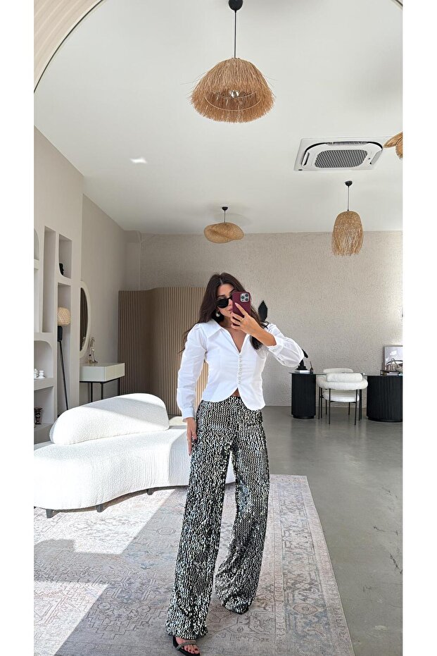 Silver Sequined Trousers - 4