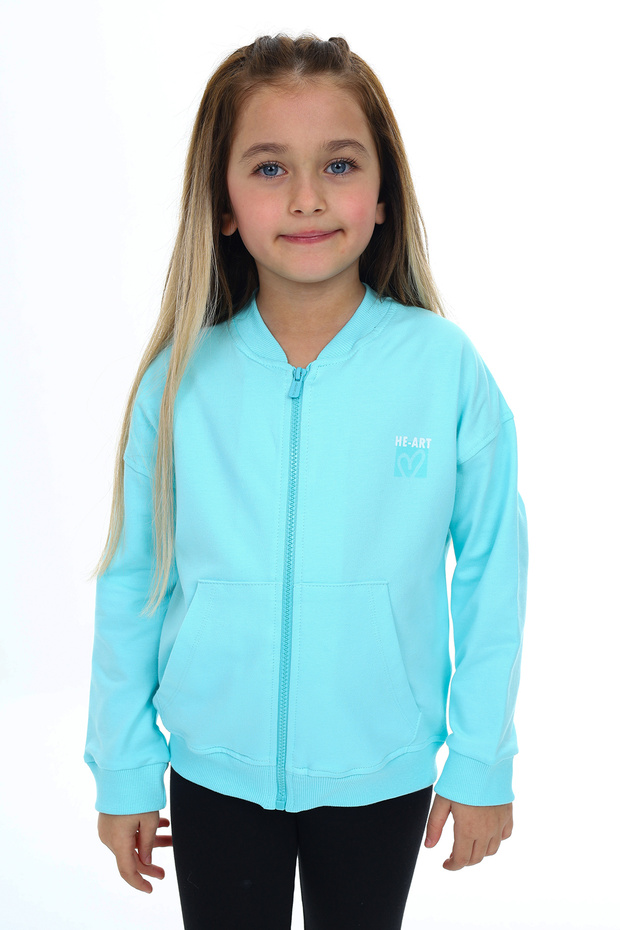 Girls' College Collar Zippered Off-Shoulder Printed Knitted Cardigan - 2 Thread