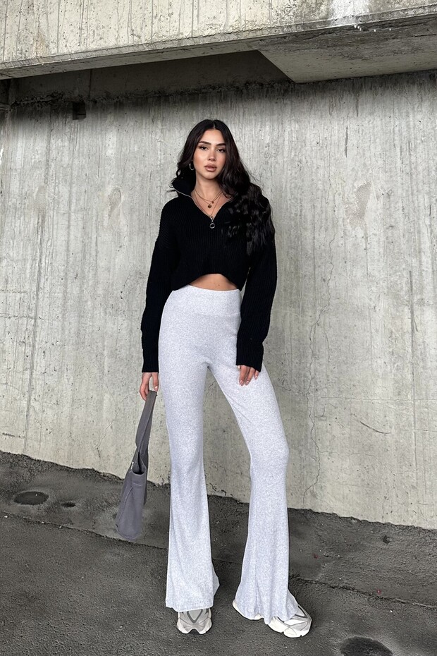 Flared High Waist Comfortable K Ribbed Knit Leggings Pants