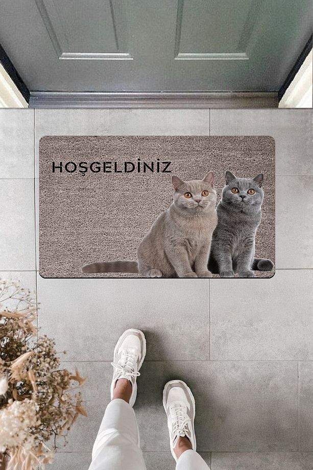 Yüksek Kaliteli Dijital Baskı Çift Kedi Hoşgeldiniz Kapı Önü Paspası - 1