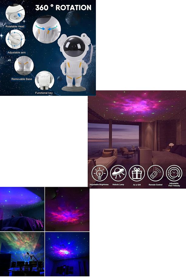Gökyüzü Projeksiyon Gece Lambası Çocuk Odası Kumandalı Astronot Projektör Uzay Gece Aydınlatması - 2