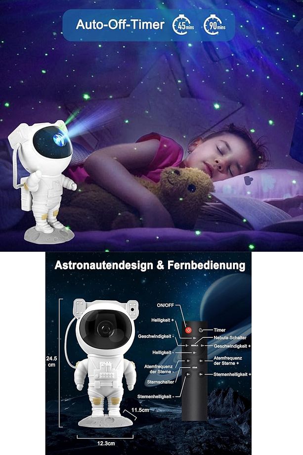 Gökyüzü Projeksiyon Gece Lambası Çocuk Odası Kumandalı Astronot Projektör Uzay Gece Aydınlatması - 4
