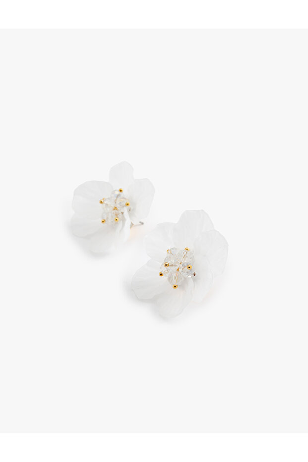 Stone Detailed Flower Patterned Plastic Earrings - 3