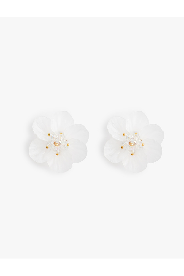 Stone Detailed Flower Patterned Plastic Earrings - 1