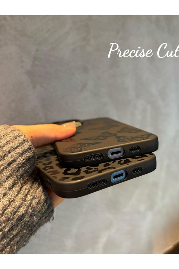 İphone 14 Pro Uyumlu Kılıf Mat Siyah Leopar Desenli Yumuşak Kamera Korumalı Kapak - 5