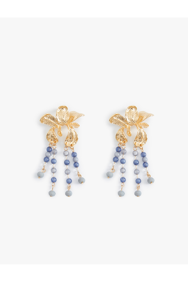 Bead Detailed Flower Earrings - Dangle Design