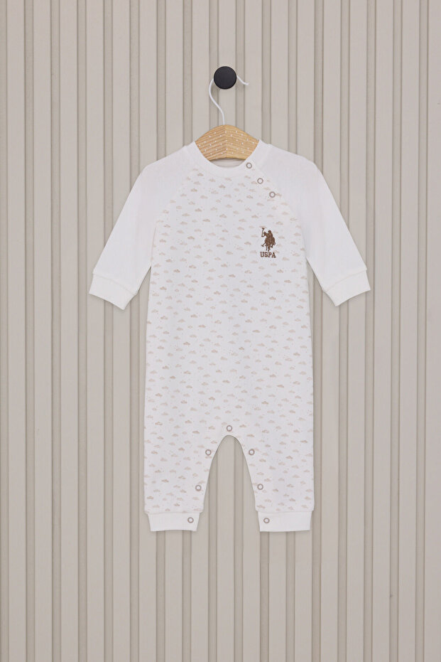 Baby Boy Crew Neck Pigment Printed Winter Regular Fit White Jumpsuit Usb2025-C-V1
