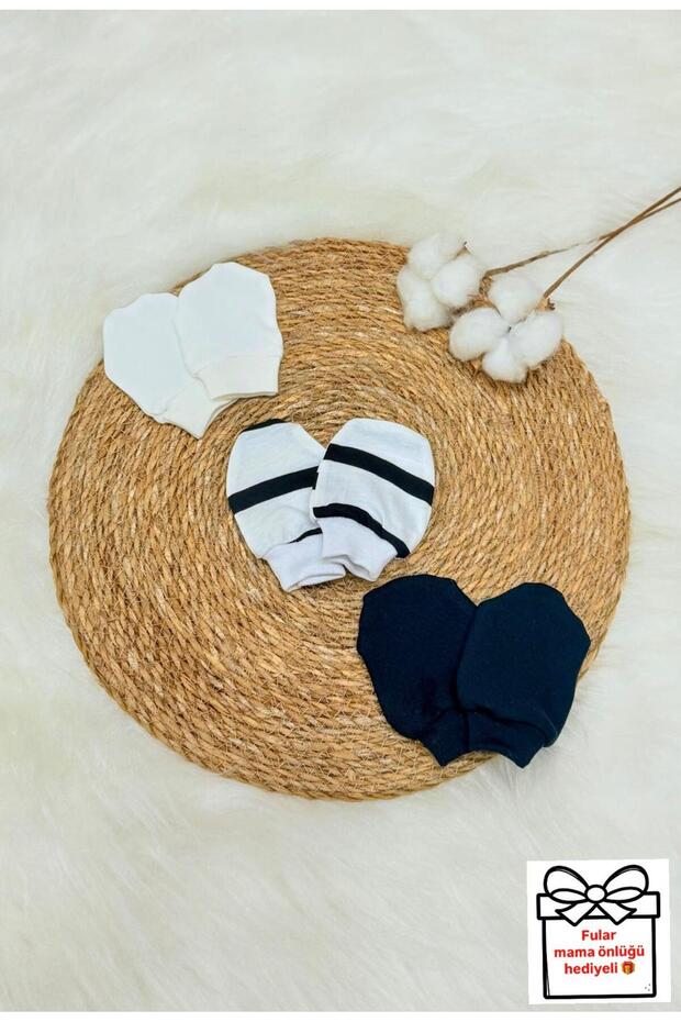 Unisex Baby Newborn Combed Organic Cotton Baby Gloves Set of 3 Pairs - Black and White