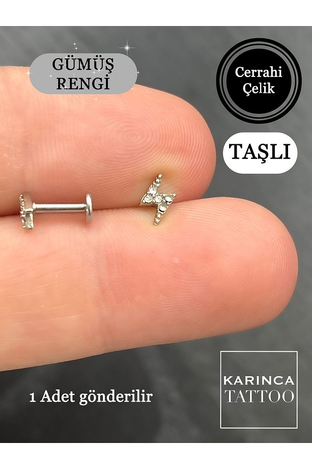 Şimşek Taşlı Piercing Flat Conch Forward Helix Kıkırdak Tragus Piercing - 2