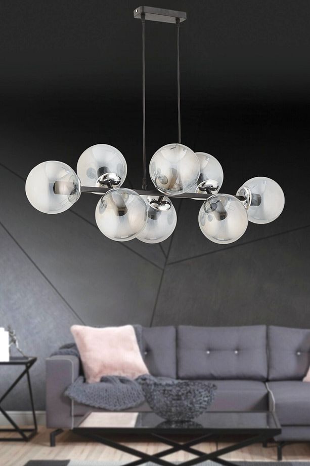 Miran 8 Li Siyah Avize (FÜME CAMLI) Salon Mutfak Yemek Masası Üstü Ofis - 3
