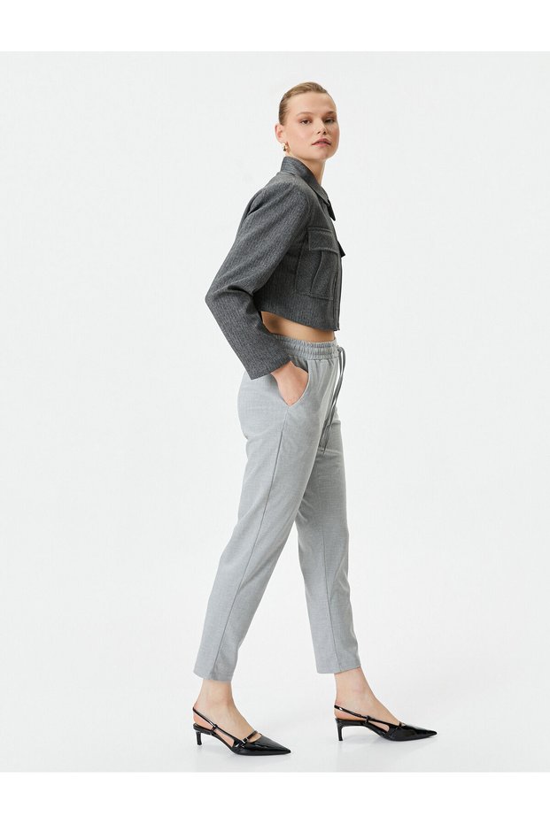 Carrot Trousers with Lace Waist and Pocket Detail
