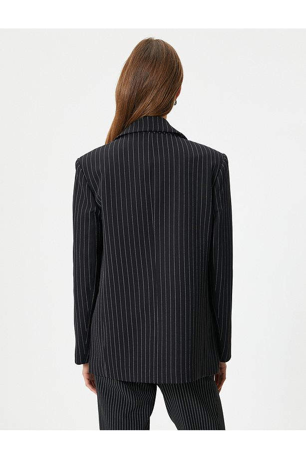 Oversize Blazer Ceket Tek Düğmeli Kapaklı Cepli - 4